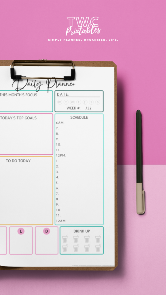 Daily Planner page - the goal planner canva templates by TWCprintables