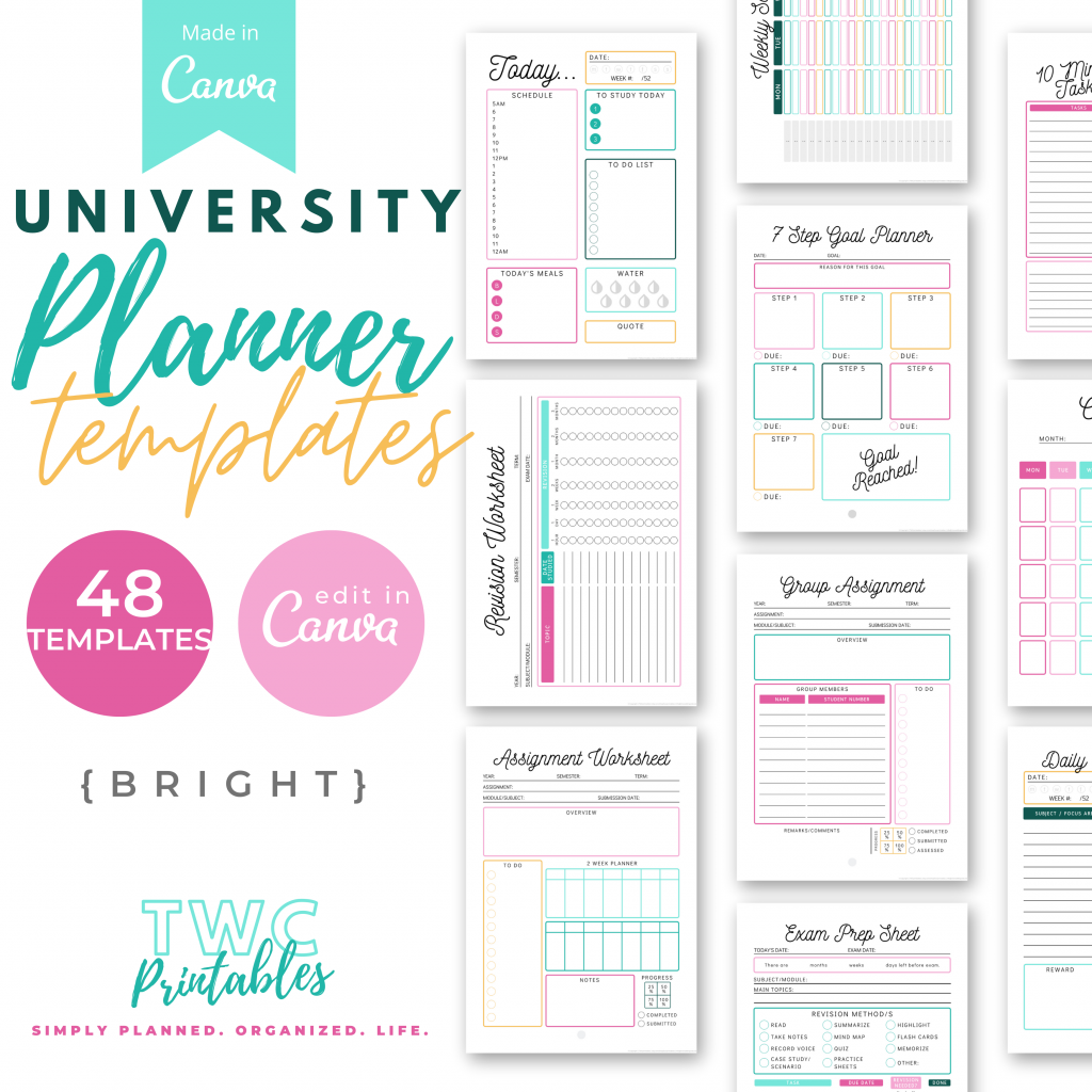 Editable University Planner Templates for Canva, study planner 2021, college student planner, academic planner, canva planner template