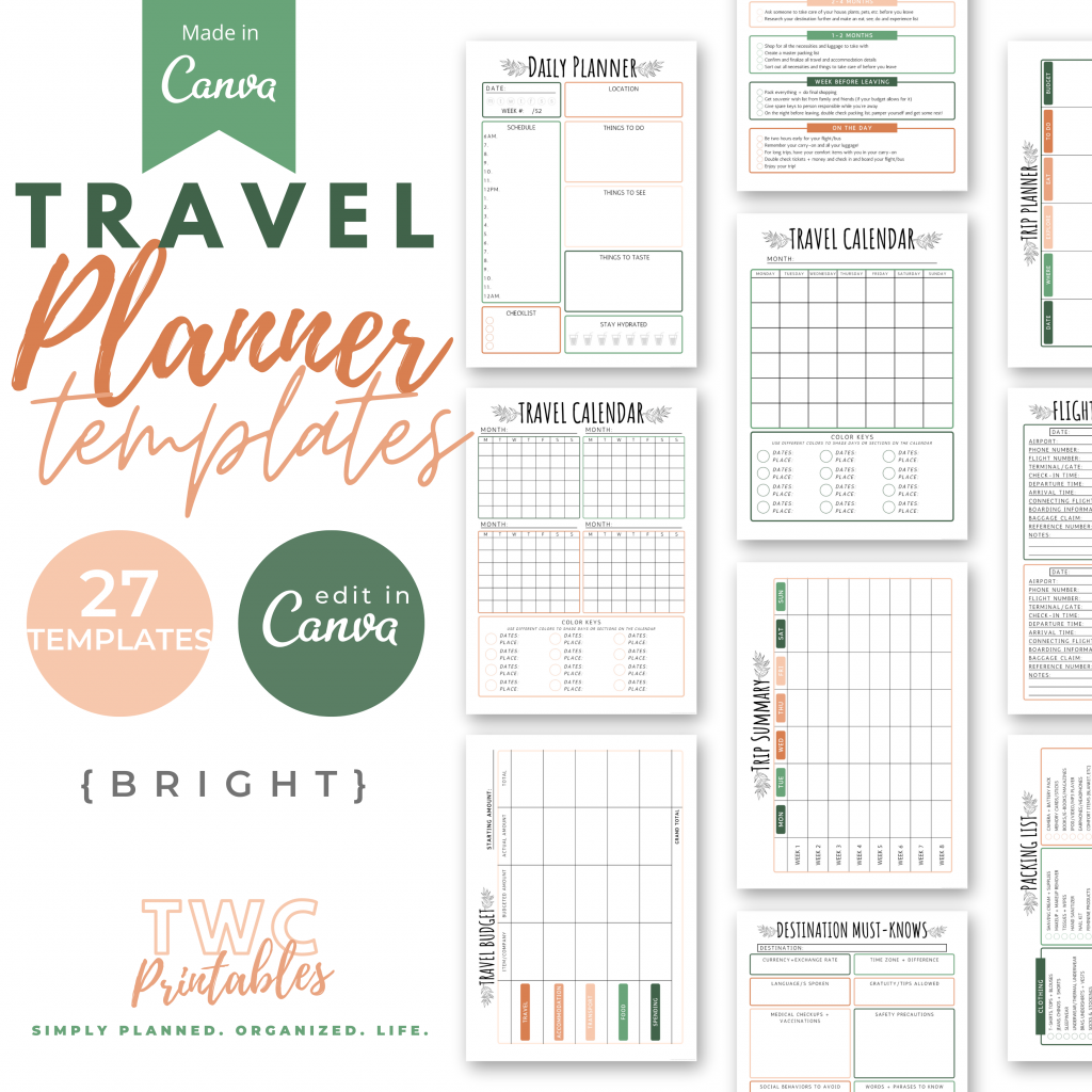 Editable Travel Planner Templates for Canva, travel planner journal download, vacation planner, travel printables, canva planner // TERRA