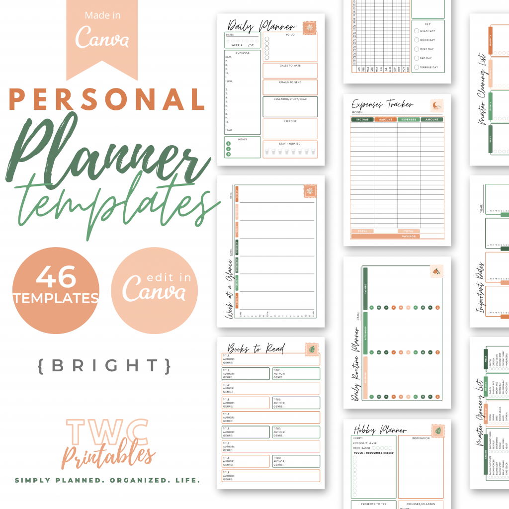 Editable Personal Planner Templates for Canva, planner template canva, planner 2022, personal planner pages, personal planner bundle | TERRA