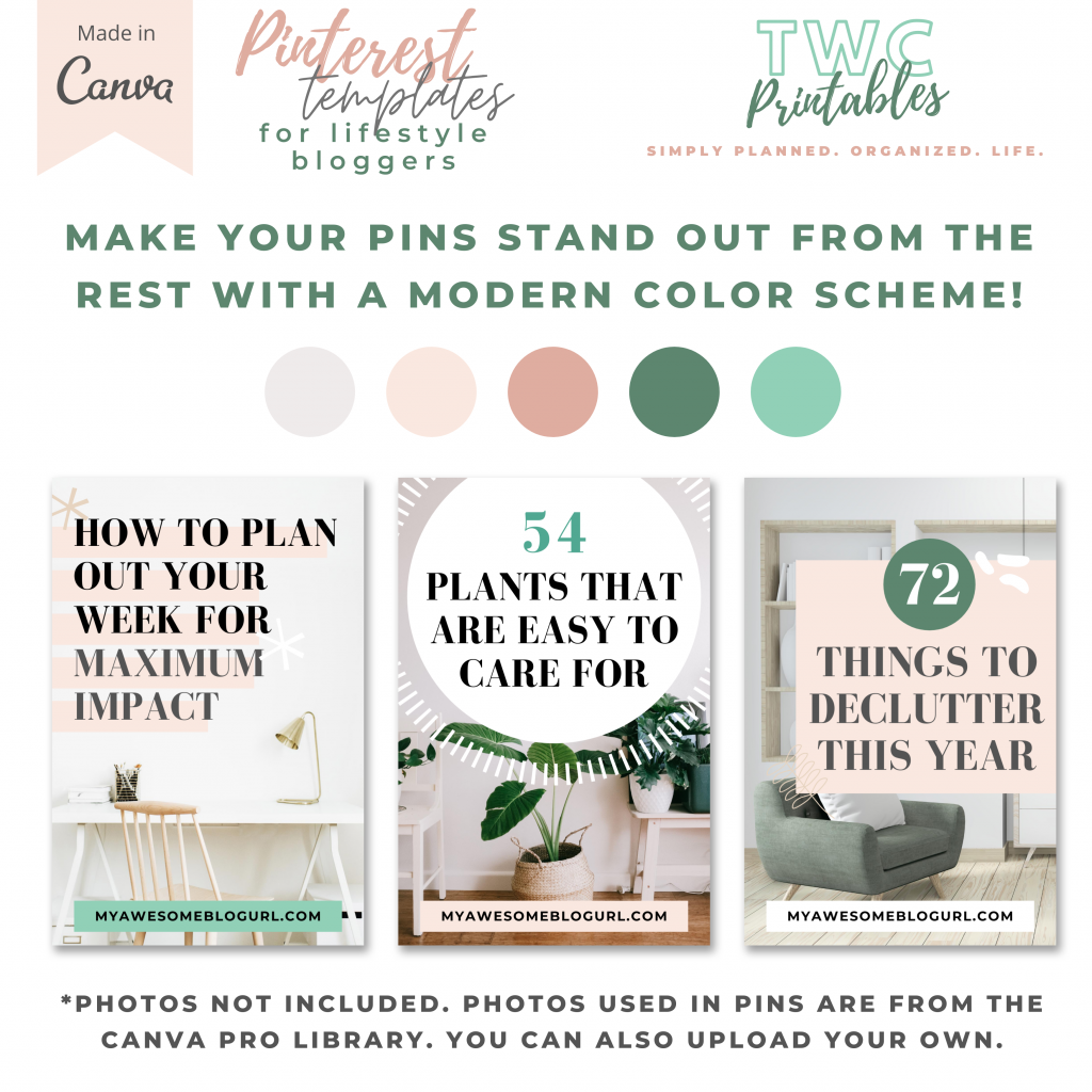 20 Pinterest Pin Templates for Canva | Lifestyle Bloggers | Peach & Mint | Canva Pin Template | Pinterest Templates Blog | Canva Templates