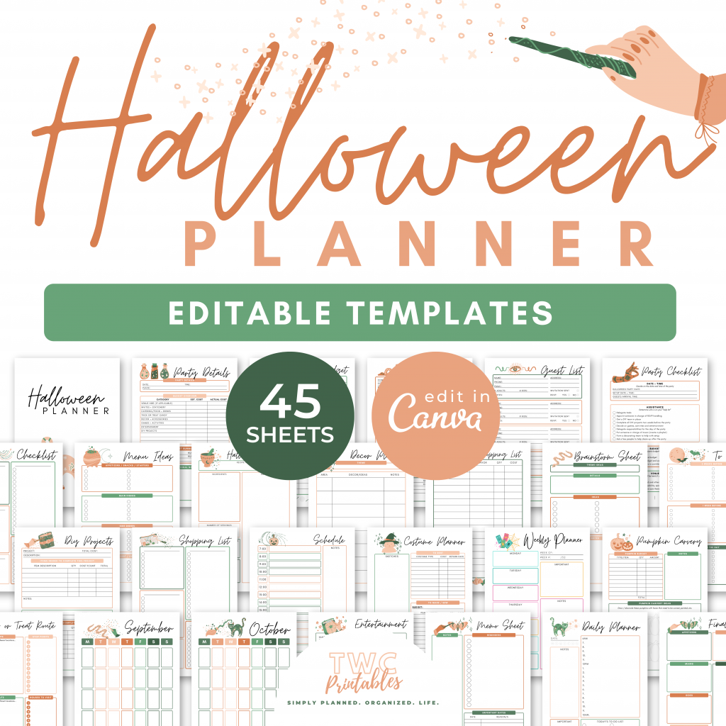 Editable Halloween Planner Templates for Canva, halloween kit, halloween printables, halloqueen planner, halloween planner cover, halloqueen