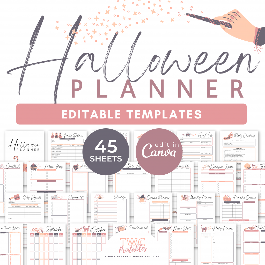 Editable Halloween Planner Templates for Canva, canva halloween planner, canva planner template, planner halloween, editable halloween kit
