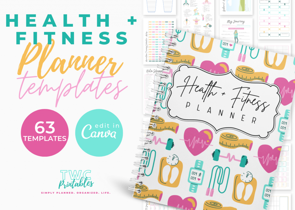 Editable Health & Fitness Planner Templates for Canva // BRIGHT