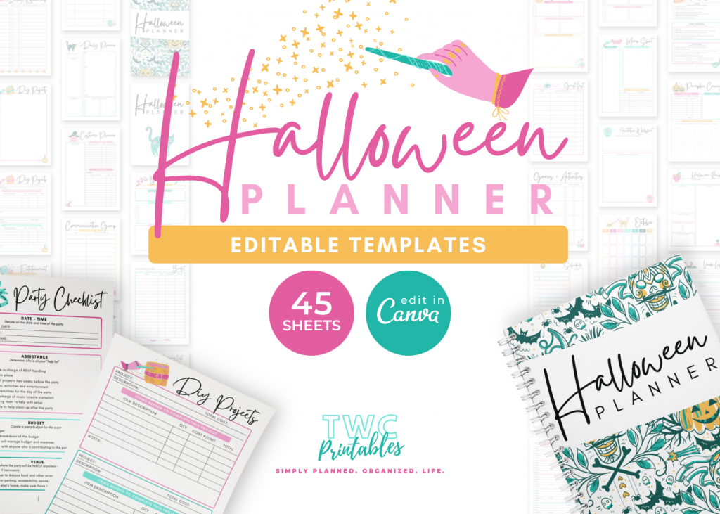 Editable Halloween Planner Templates for Canva, halloween party planner, halloween planner kit, halloween party printables, halloween binder
