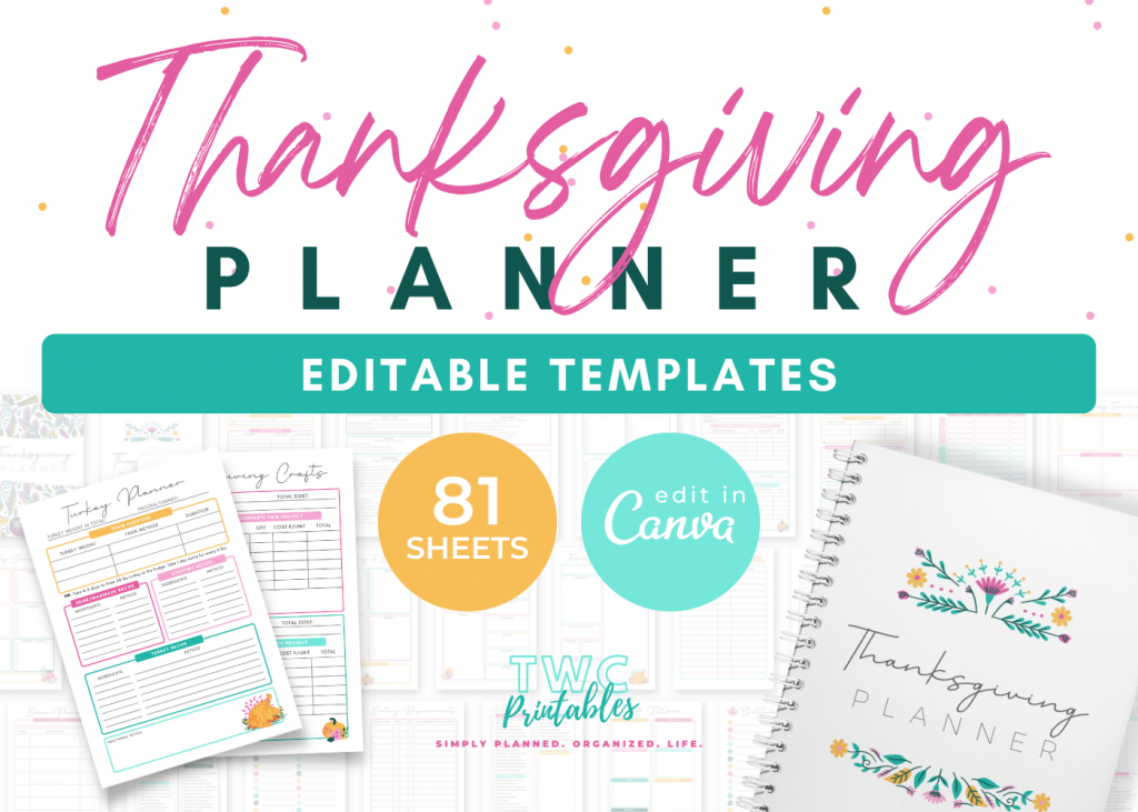 Editable Thanksgiving Planner Templates for Canva, holiday planner, thanksgiving organizer, thanksgiving binder, thanksgiving activities