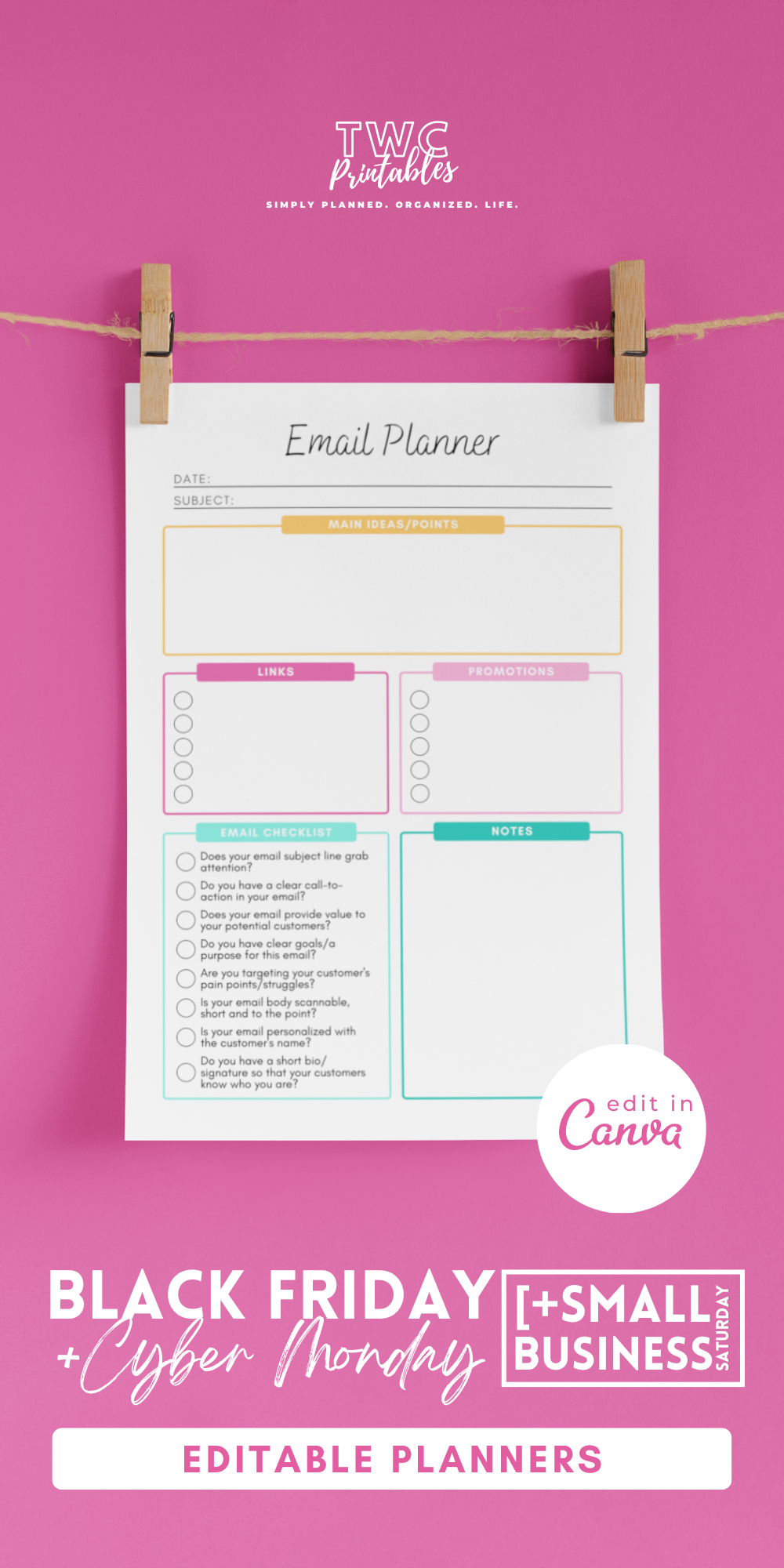 Email Planner - Black Friday Sales Planner Canva Templates