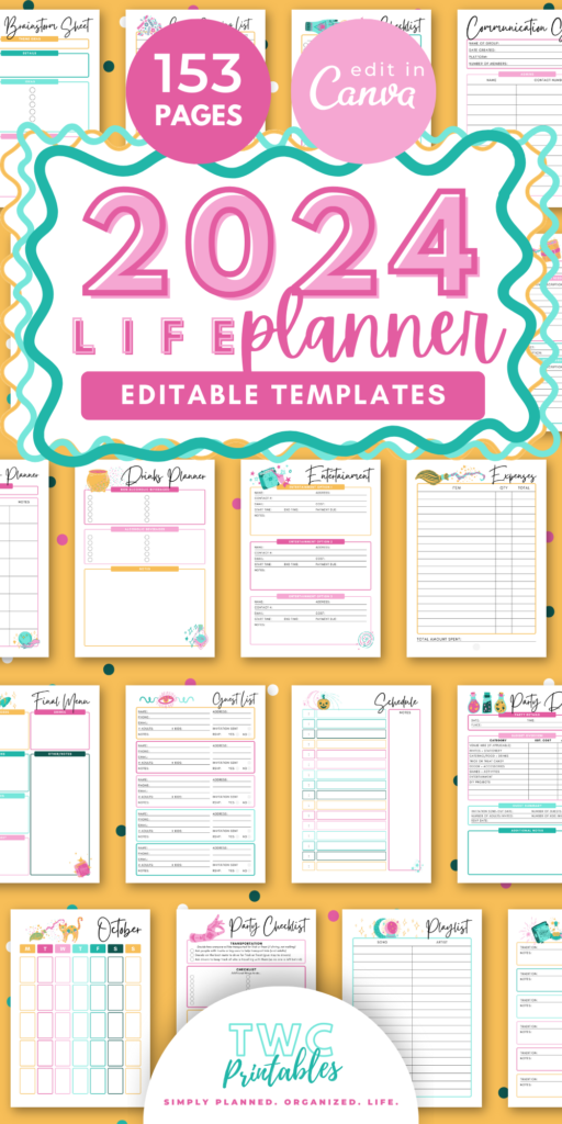 3. 2024 Planner Canva Templates - PINS - BRIGHT - TWCprintables
