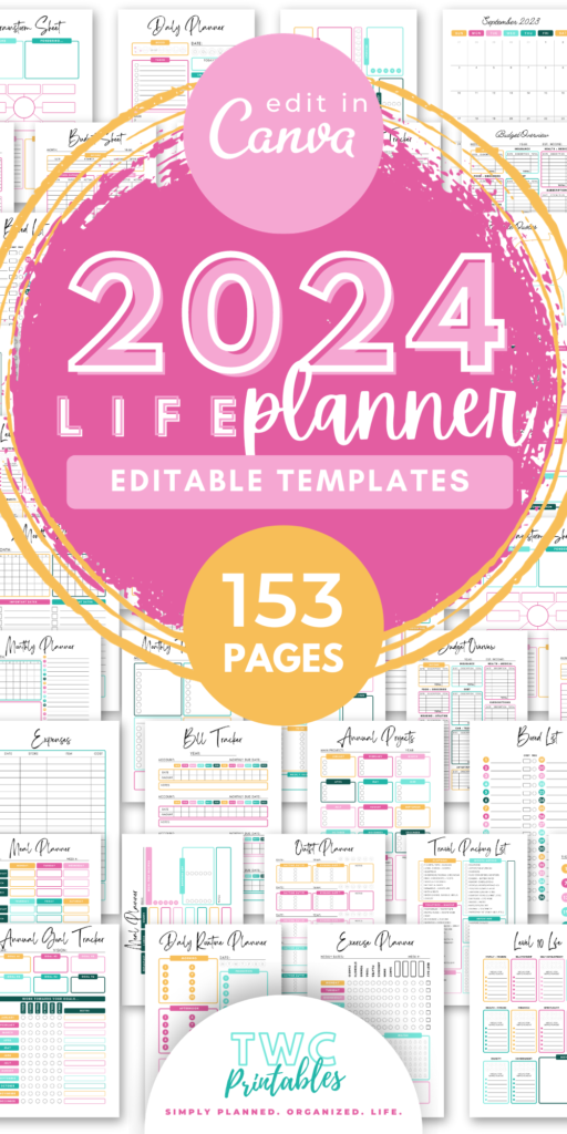 4. 2024 Planner Canva Templates - PINS - BRIGHT - TWCprintables