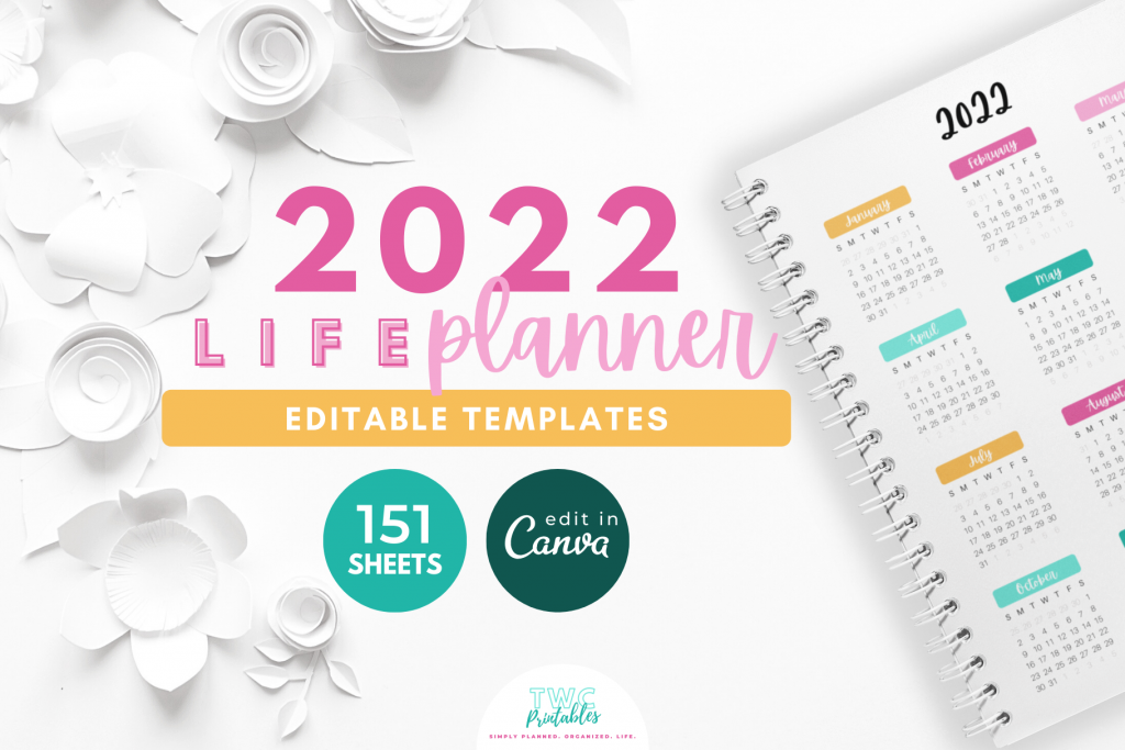 2022 Life Planner for Canva, life planner binder inserts, dated planner, Canva 2022 planner, daily planner, monthly planner, weekly planner
