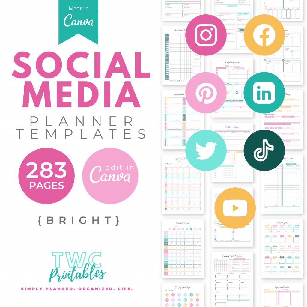 This is THE ULTIMATE Social Media Planner Canva Template! With over 250 pages, you can create all the planners you need for your social media accounts. Create your Pinterest Planner, YouTube Planner, and all other social platform planners for Instagram, Facebook, TikTok, LinkedIn, and Twitter. Using Social Media Canva templates means that you can change things around to suit your needs!