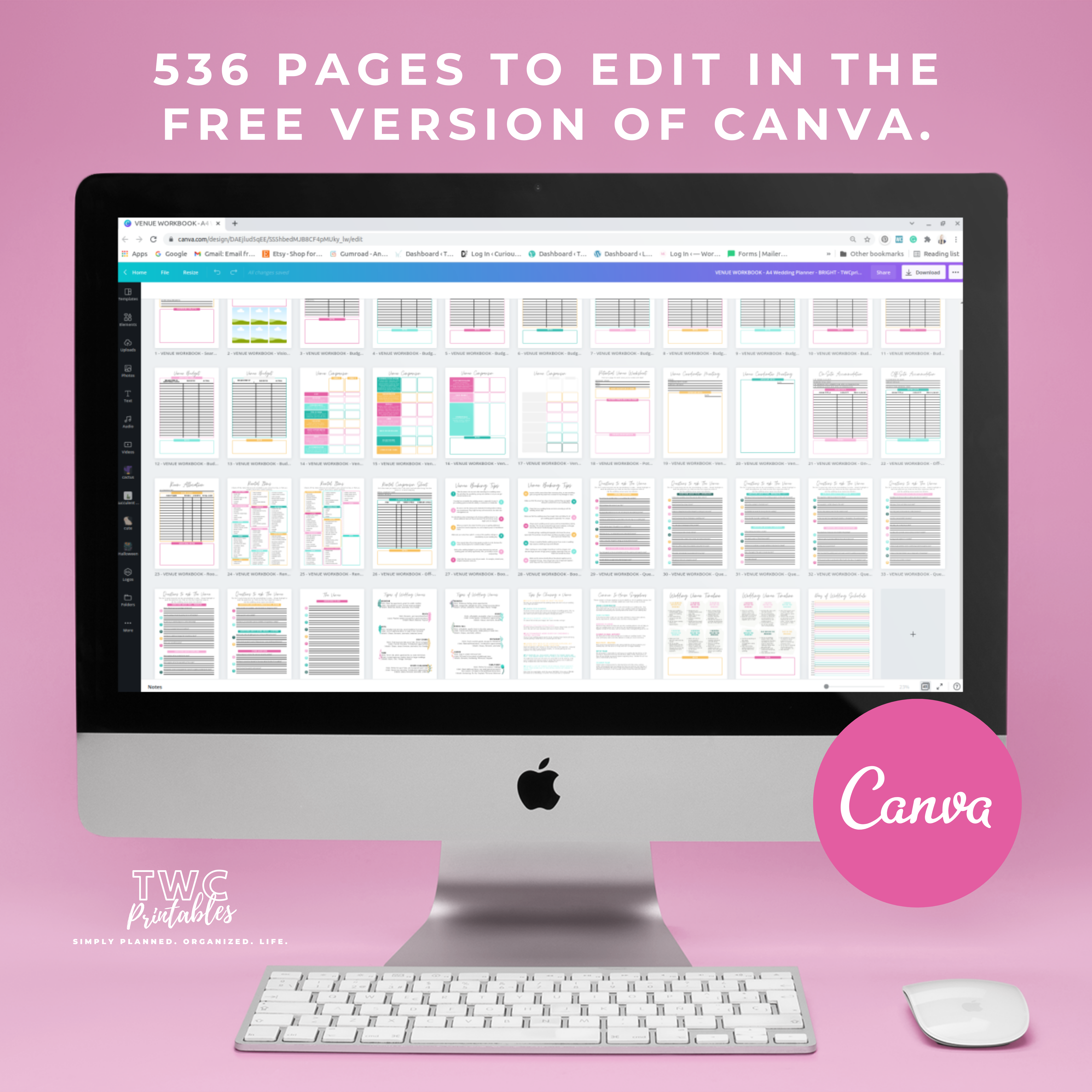 This is it! The editable wedding planner templates for Canva! With over 530 sheets to edit, the wedding binder template for Canva contains everything you need to plan your dream wedding. Use these templates to create your own wedding planner binder, or edit and print everything out to create a complete wedding binder! Simply edit this template with Canva! It comes in bright colors, but you can change everything in these templates from fonts, colors, elements, shapes, layouts, and more! All you need is a free Canva account! A free Canva guide for beginners is included in your purchase of this listing.
