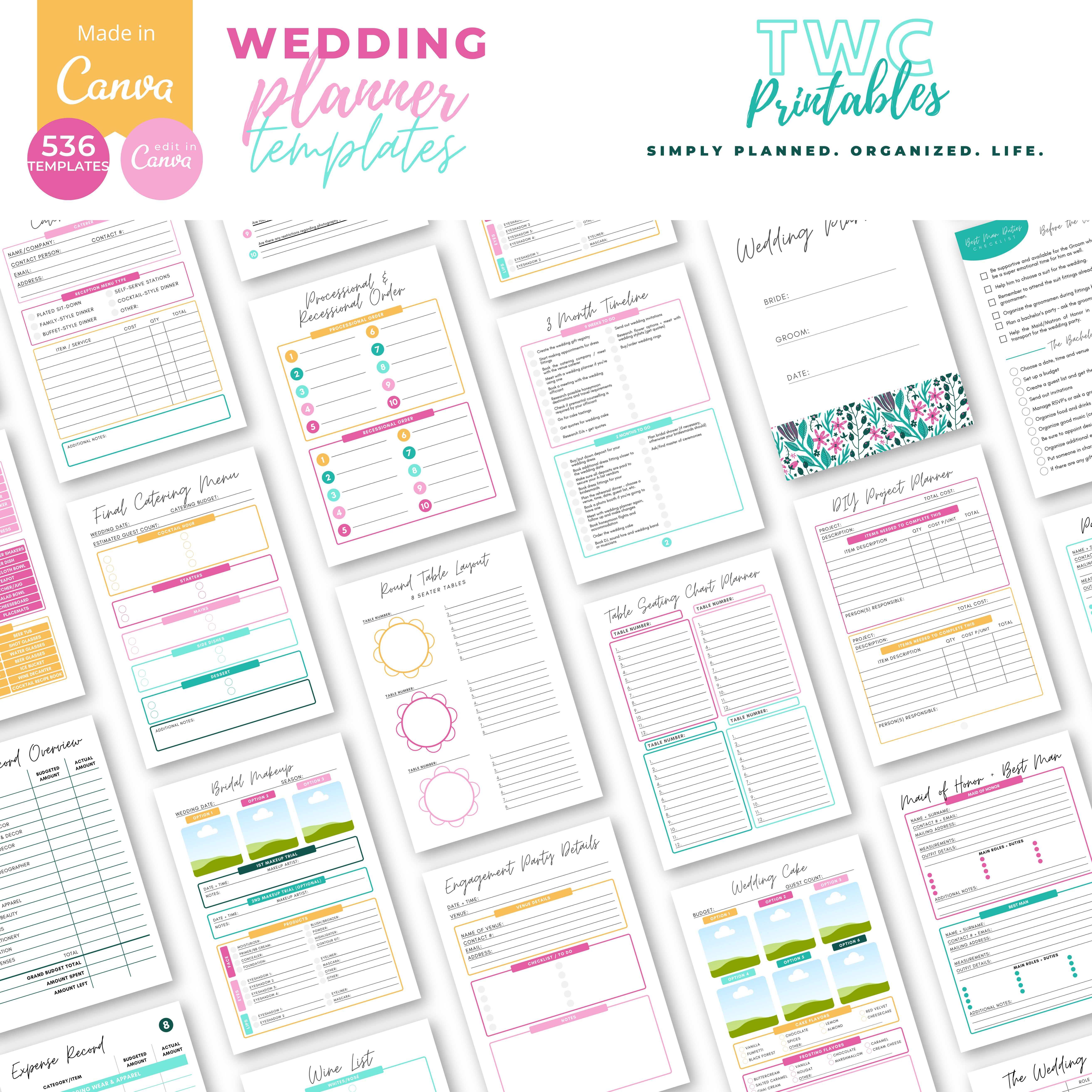 This is it! The editable wedding planner templates for Canva! With over 530 sheets to edit, the wedding binder template for Canva contains everything you need to plan your dream wedding. Use these templates to create your own wedding planner binder, or edit and print everything out to create a complete wedding binder! Simply edit this template with Canva! It comes in bright colors, but you can change everything in these templates from fonts, colors, elements, shapes, layouts, and more! All you need is a free Canva account! A free Canva guide for beginners is included in your purchase of this listing.