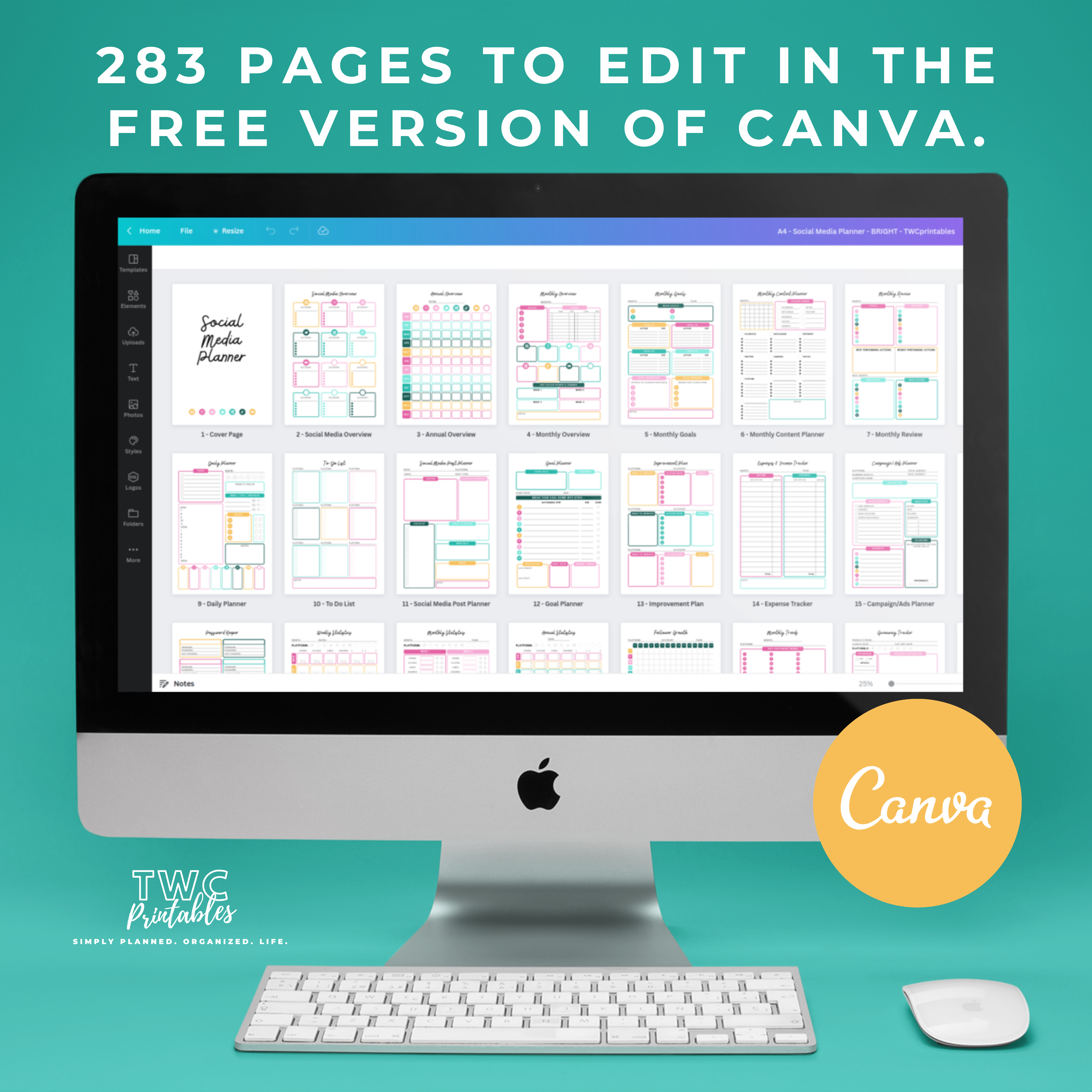 This is THE ULTIMATE Social Media Planner Canva Template! With over 250 pages, you can create all the planners you need for your social media accounts. Create your Pinterest Planner, YouTube Planner, and all other social platform planners for Instagram, Facebook, TikTok, LinkedIn, and Twitter. Using Social Media Canva templates means that you can change things around to suit your needs!