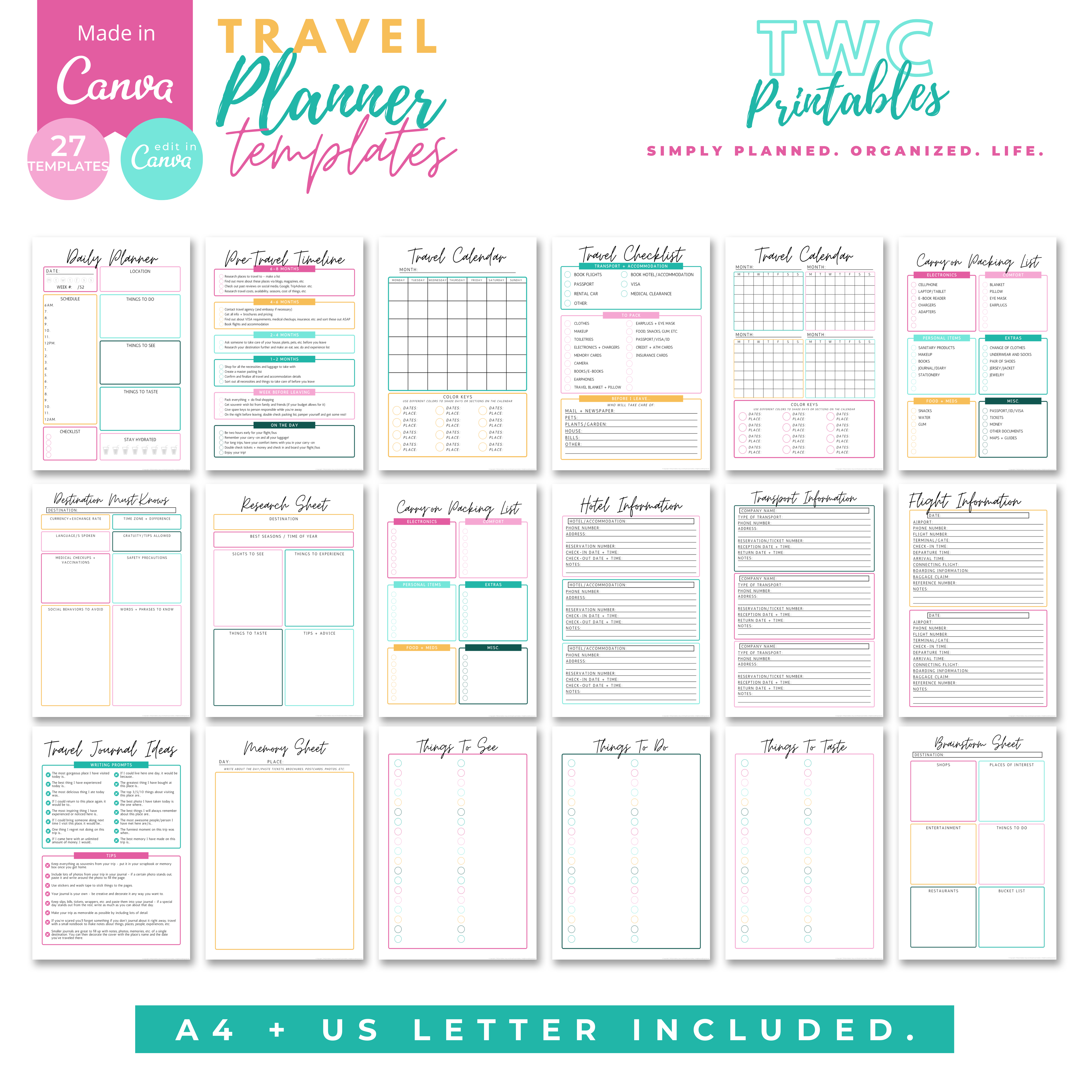 Plan your next epic trip with this editable travel planner template for Canva! Creating planner sheets from scratch takes so much time, and possibly money. These editable planner sheets will make it easier to create the sheets you really need to plan out your trips, budget, checklists and more. Edit these templates with the free version of Canva!