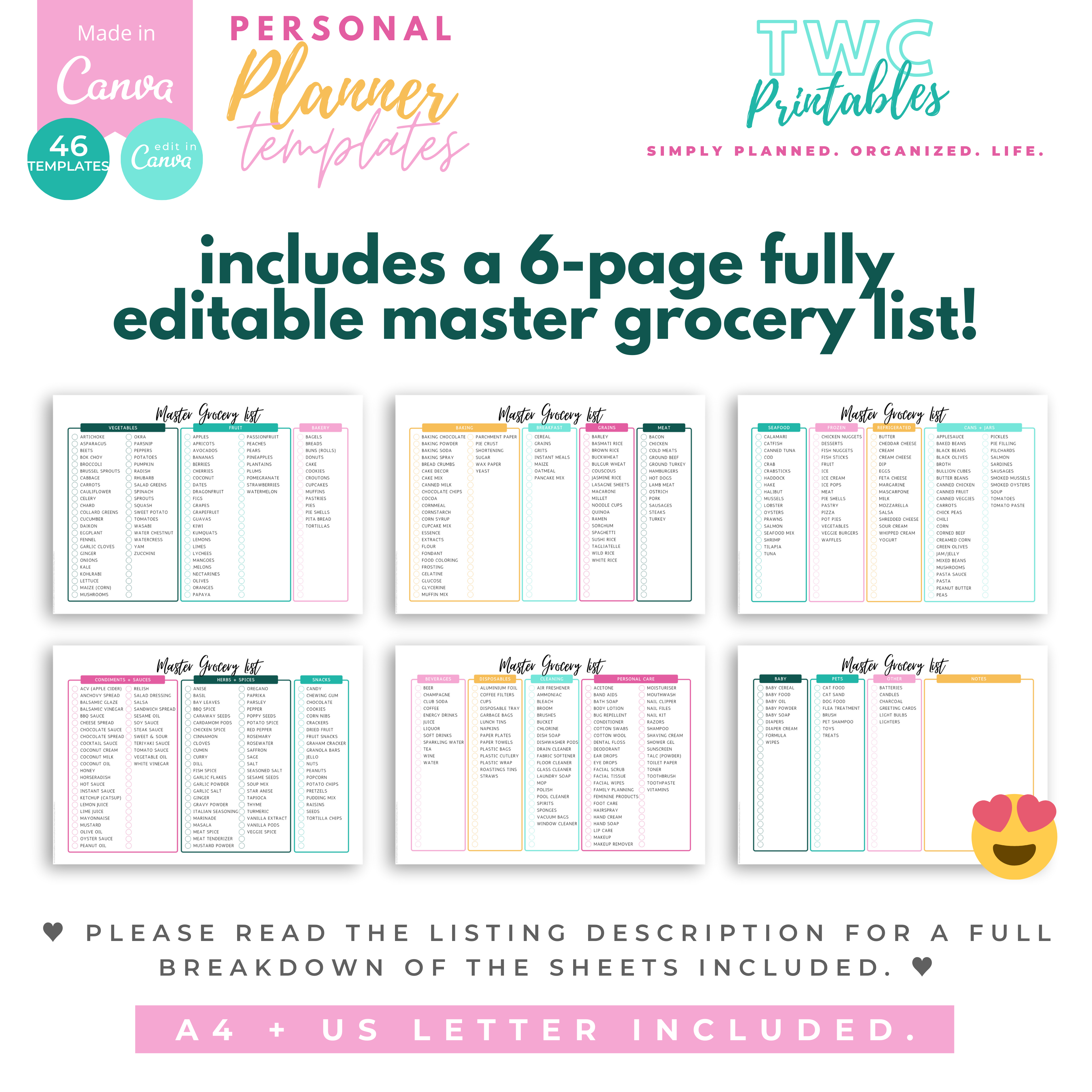 Plan your life with these handy editable personal planner templates for Canva! These sheets will help you to keep track of your favorites, finances, hobbies, meal planning and so much more! You can change everything from colors to fonts, text, elements, etc. all you need is a free Canva account.