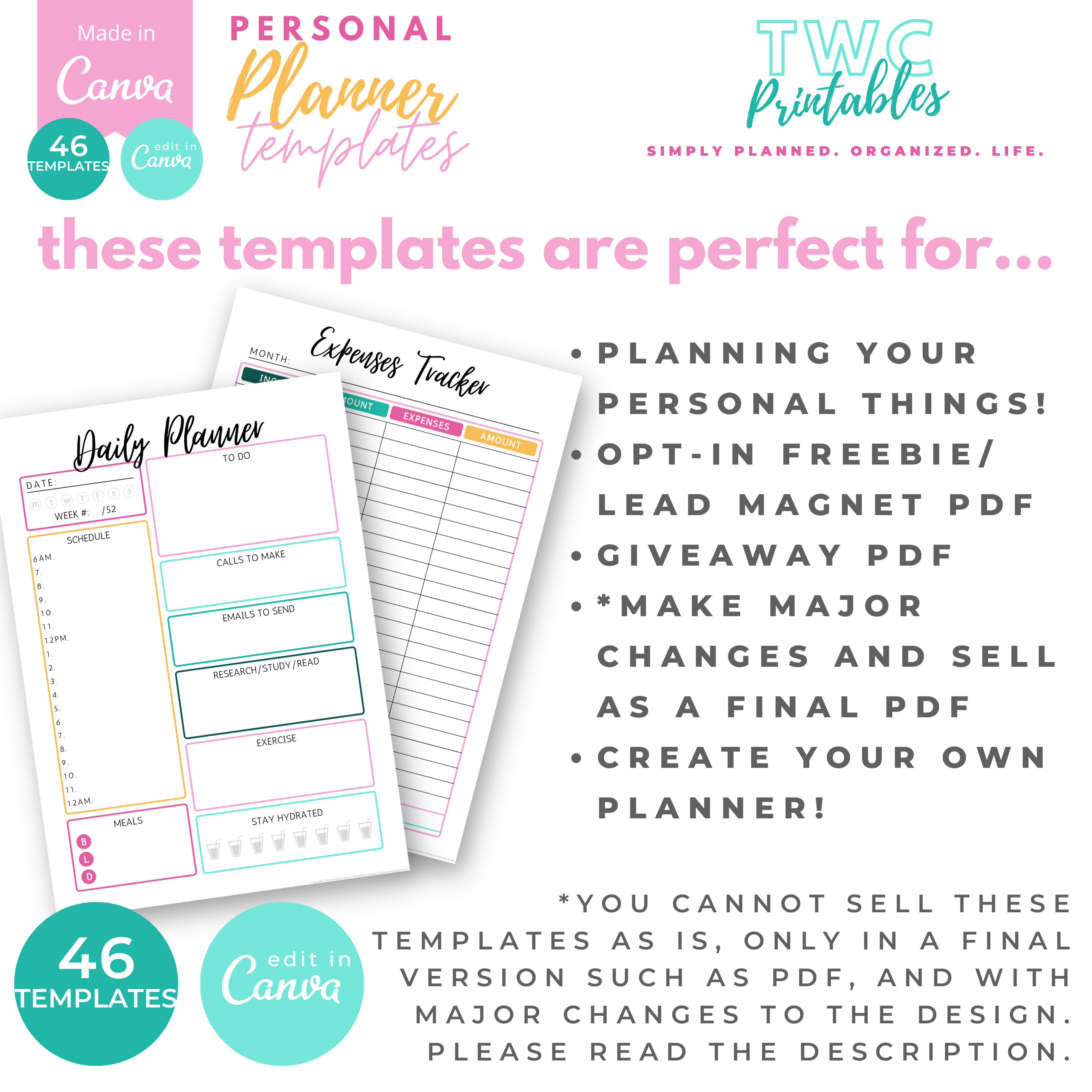 Plan your life with these handy editable personal planner templates for Canva! These sheets will help you to keep track of your favorites, finances, hobbies, meal planning and so much more! You can change everything from colors to fonts, text, elements, etc. all you need is a free Canva account.