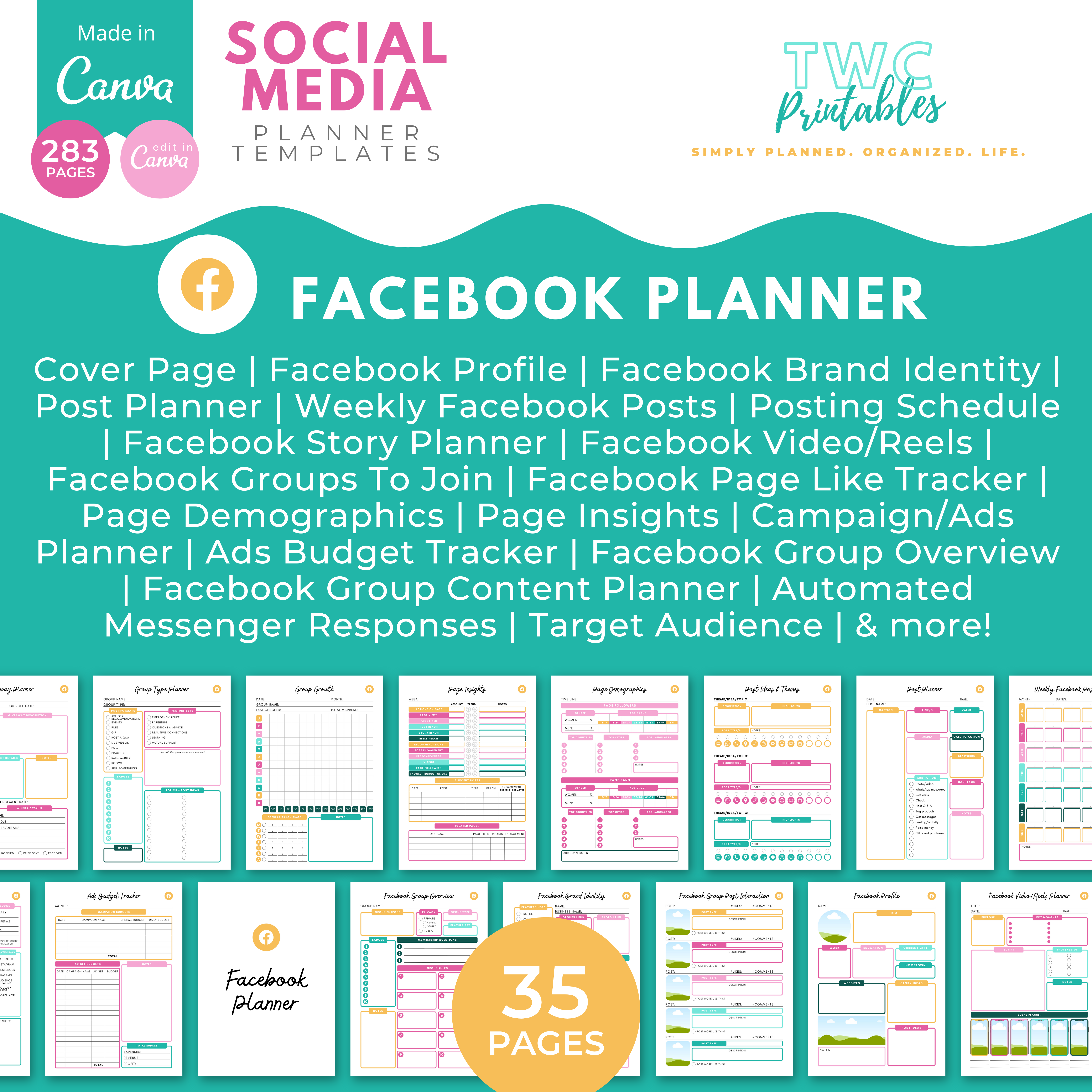 This is THE ULTIMATE Social Media Planner Canva Template! With over 250 pages, you can create all the planners you need for your social media accounts. Create your Pinterest Planner, YouTube Planner, and all other social platform planners for Instagram, Facebook, TikTok, LinkedIn, and Twitter. Using Social Media Canva templates means that you can change things around to suit your needs!