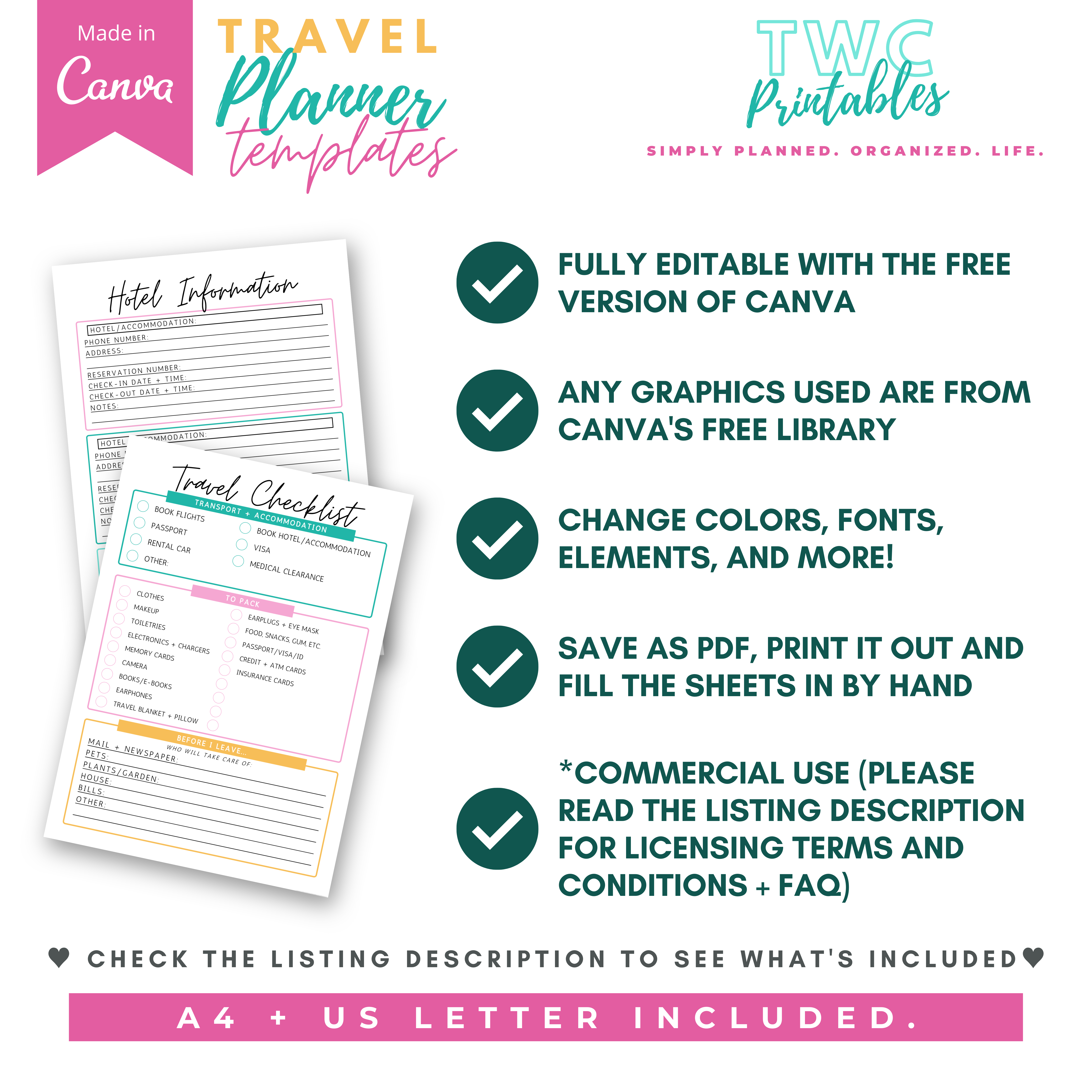 Plan your next epic trip with this editable travel planner template for Canva! Creating planner sheets from scratch takes so much time, and possibly money. These editable planner sheets will make it easier to create the sheets you really need to plan out your trips, budget, checklists and more. Edit these templates with the free version of Canva!