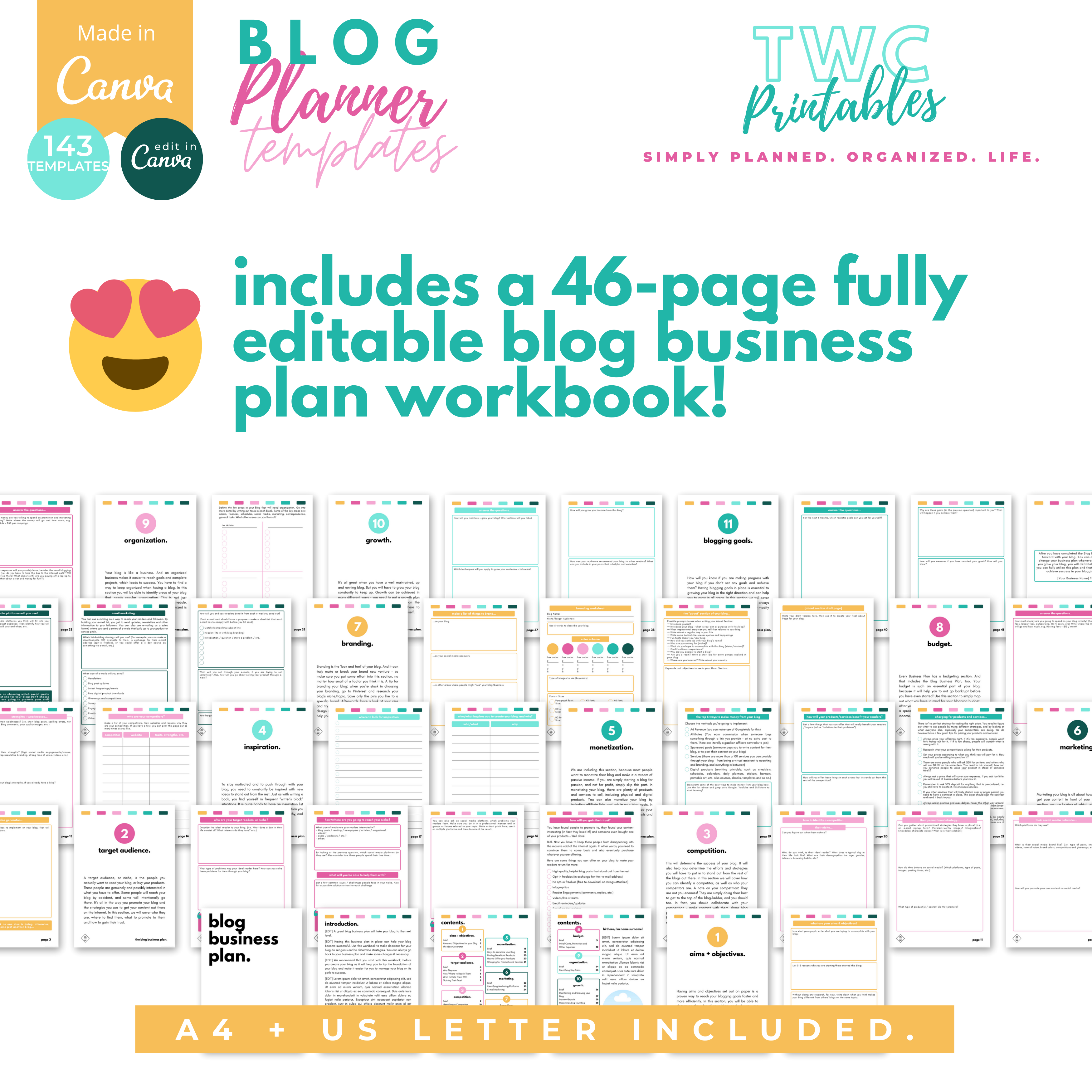 Plan and manage your blog with these handy editable blog planner templates for Canva! These sheets will help you to keep track of your blog stats, posts, sharing your blog content on social media, manage your blog like a business and so much more! You can change everything from colors to fonts, text, elements, etc. all you need is a free Canva account.