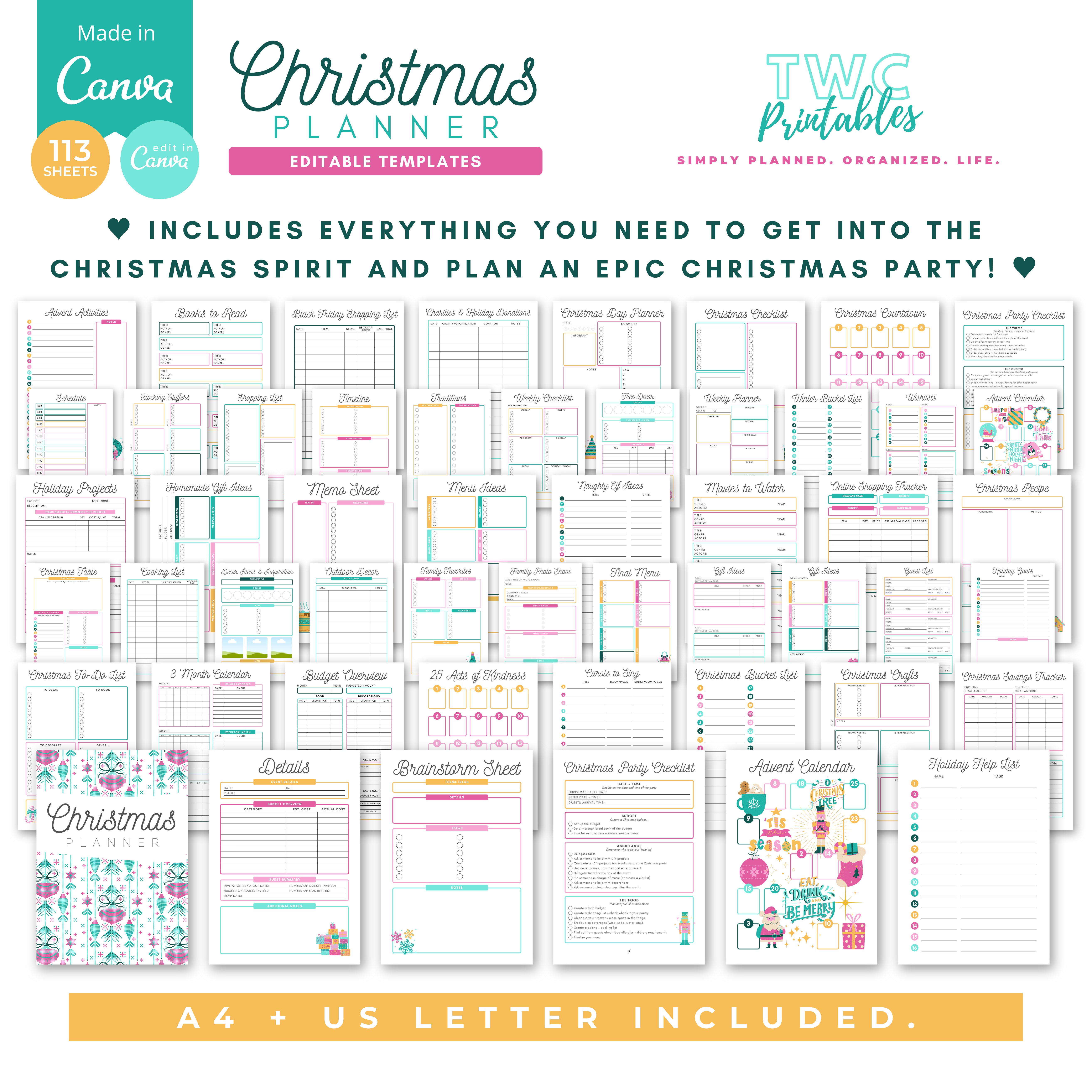 This ultimate Christmas Planner is an editable Canva Template that you can change to suit your needs! Create your very own holiday planner by simply editing this template with the free version of Canva - you can change the entire design, including fonts, colors, elements, and much more! A free Canva guide for beginners is included in your purchase of this listing. The Christmas Planner template can be used for 2021 and beyond (the calendars are undated).