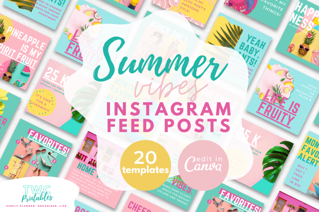20 Instagram Post Templates for Canva | Summer Vibes