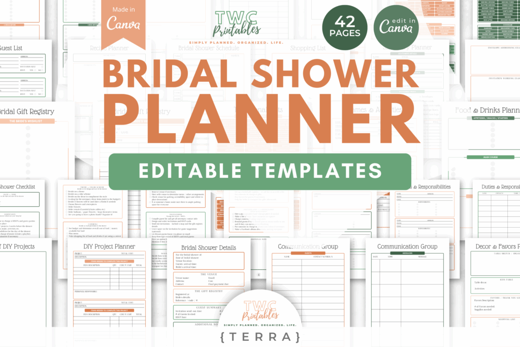 Bridal Shower Planner Canva Templates | TERRA
