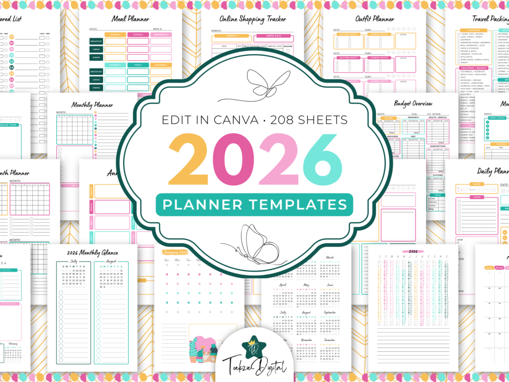 2026 Planner Canva Templates - BRIGHT - TWCprintables