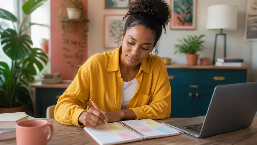 Person working through a practical how to make a study plan process
