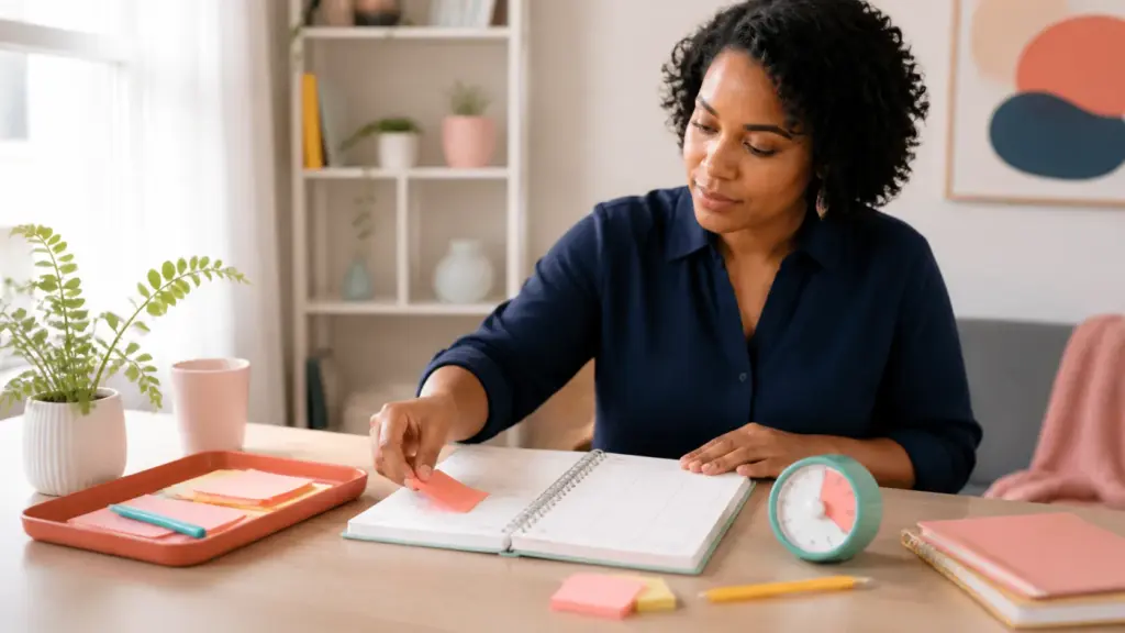 Person working through a practical how to use a planner with adhd process