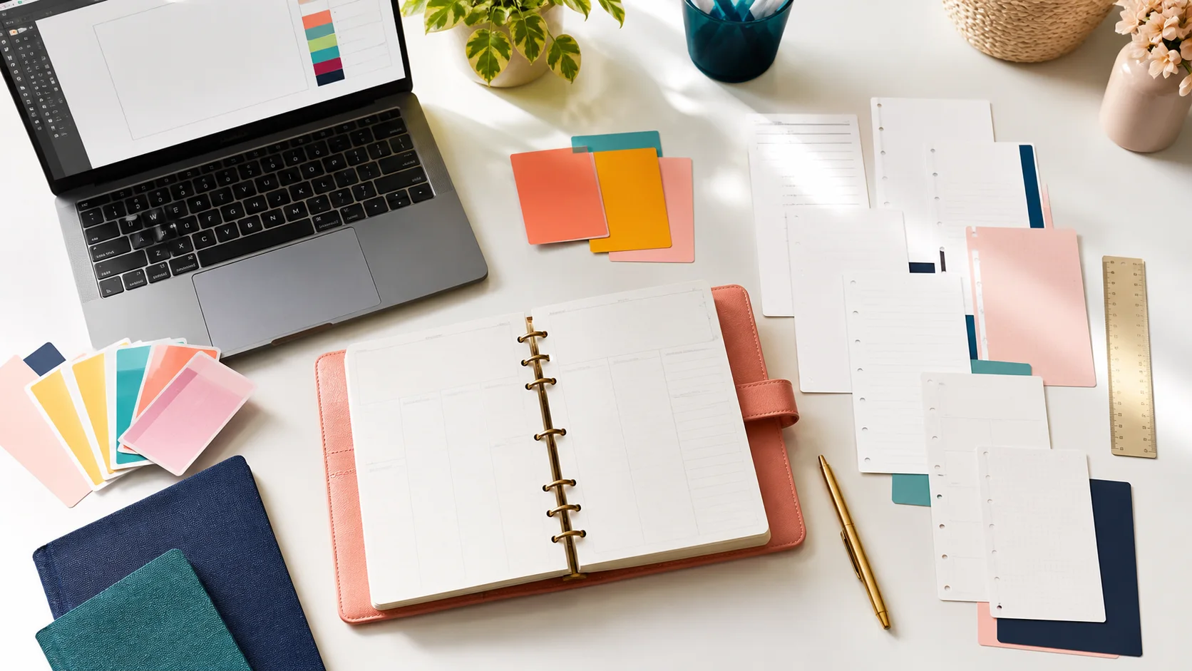 Overhead editorial concept introducing canva planner templates
