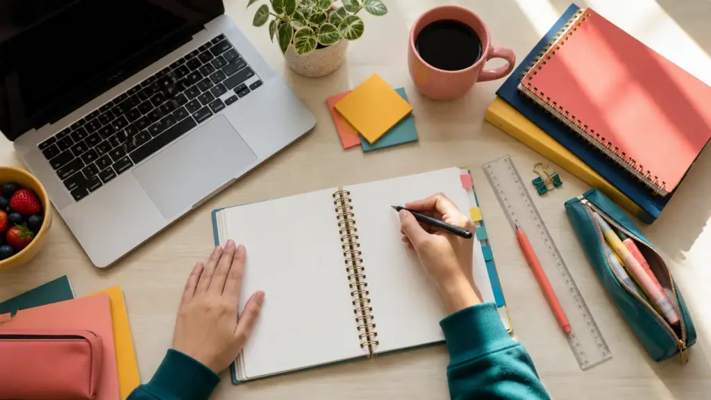 Overhead editorial concept introducing how to make a study plan