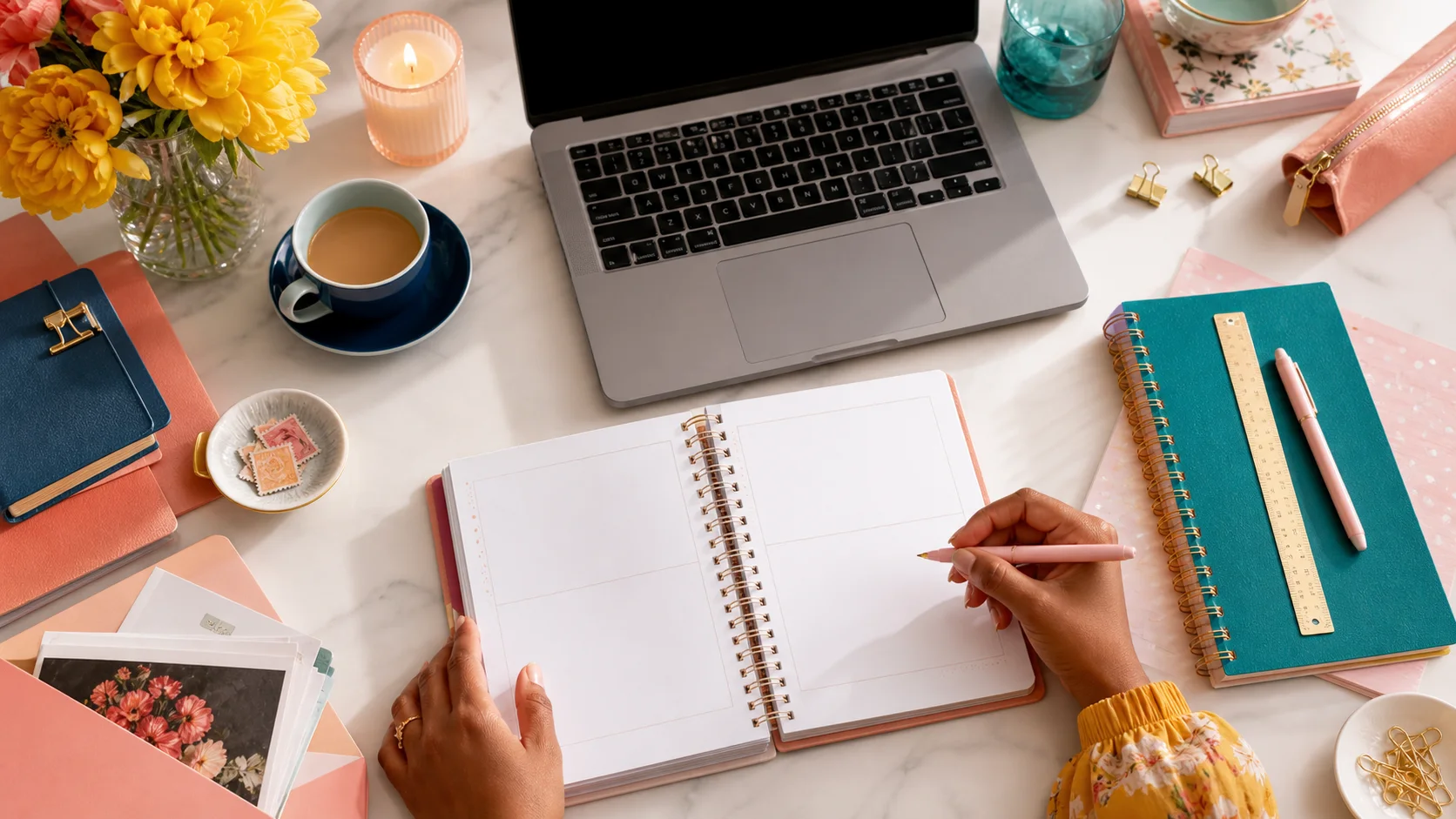 Overhead editorial concept introducing 2027 planner setup