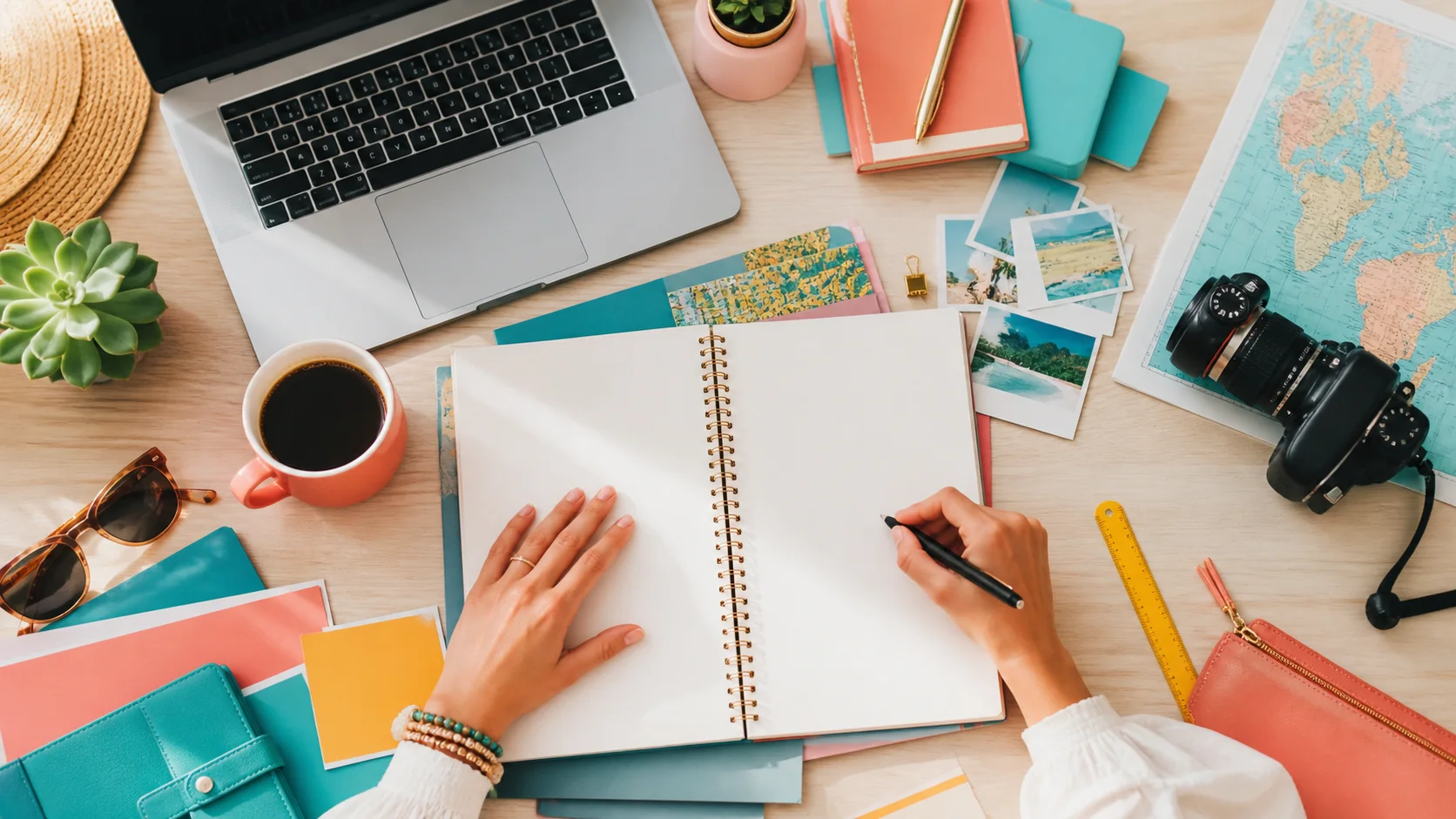 Overhead editorial concept introducing travel planning checklist