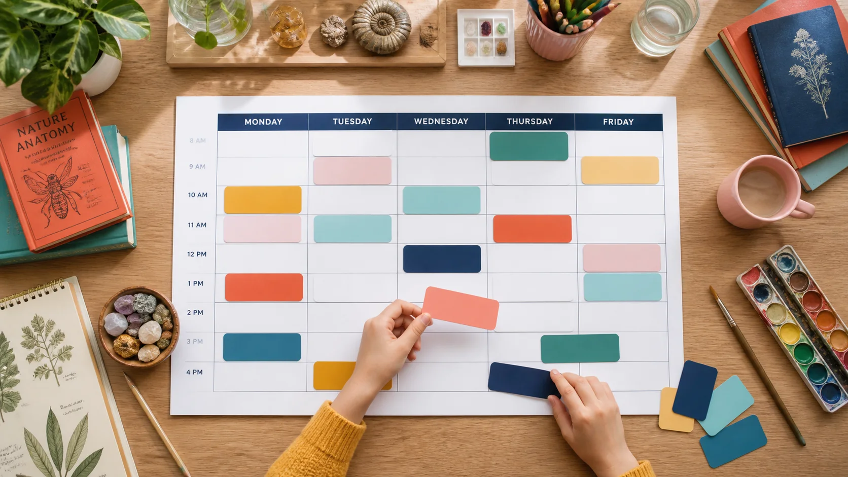 Overhead editorial concept introducing homeschool schedule template