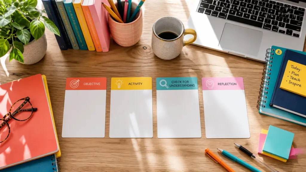 Overhead editorial concept introducing lesson plan template