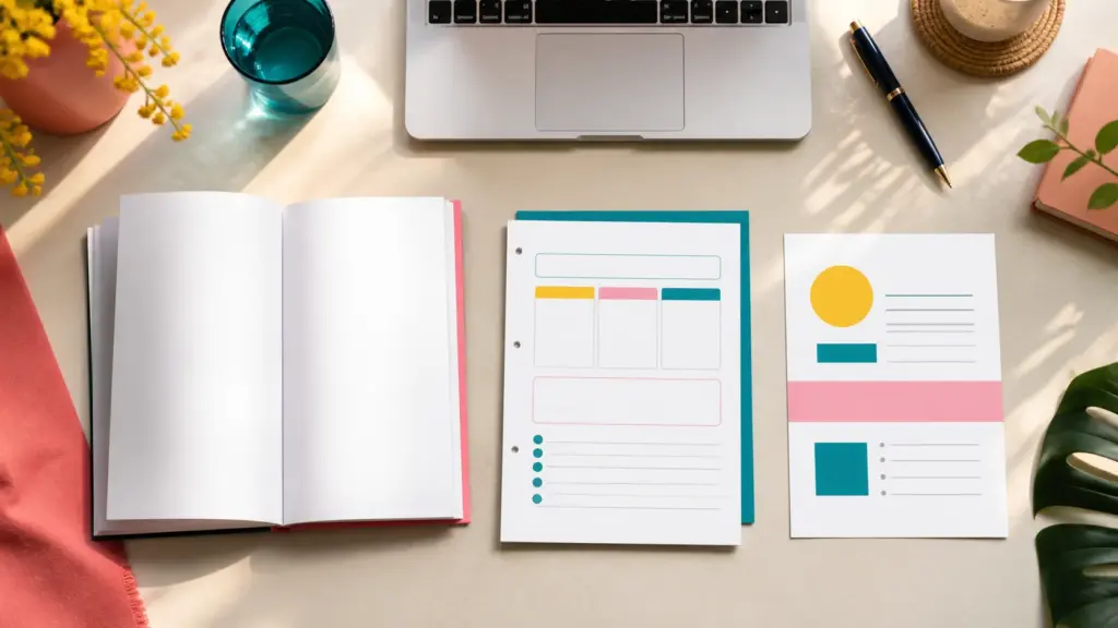 Overhead editorial concept introducing ebook vs workbook