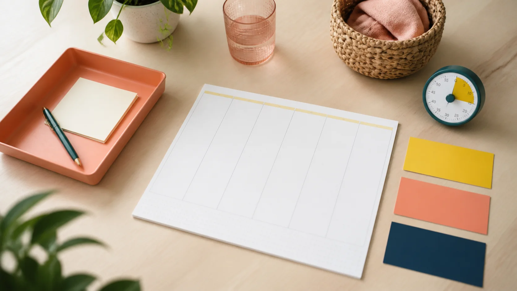 Overhead editorial concept introducing how to use a planner with adhd