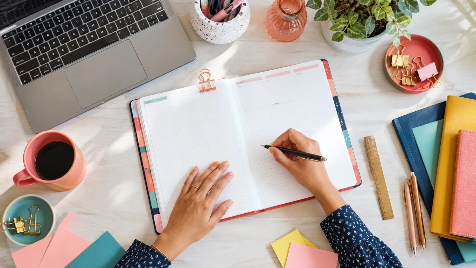Overhead editorial concept introducing how to create a budget planner